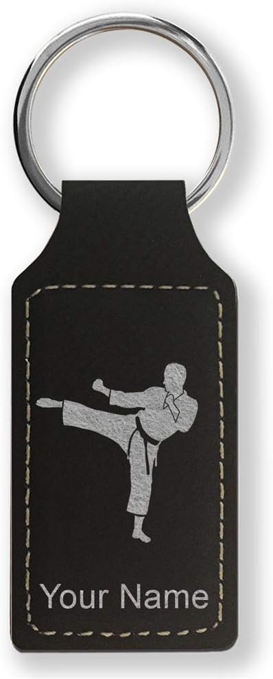 Rectangle Keychain, Karate Man, Personalized Engraving Included