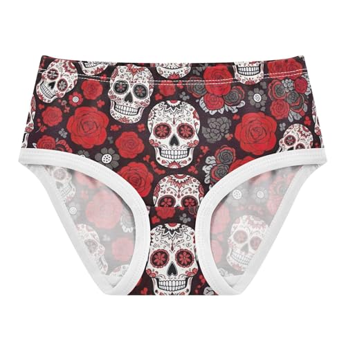 Cotton Toddler Underwear Floral Bright Skulls Vibrant Red Floral Girl Panties Cute Flower Briefs Girls Undies 2t