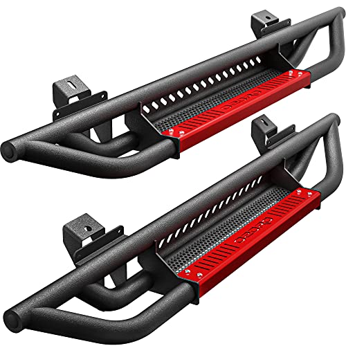 OEDRO 6 inch Running Boards Compatible with 2021-2025 Ford Bronco 2 Door, Drop Side Steps, All Steel Nerf Bar Red Paintable Step Plates