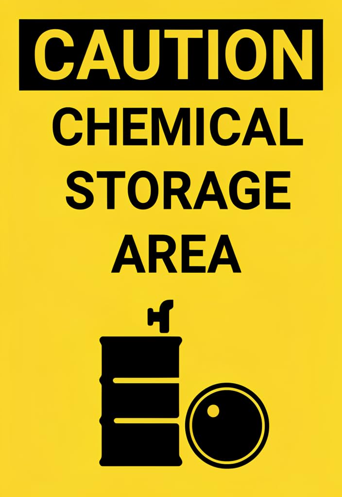 peiyeety Caution Chemical Storage Area Tin Sign 12x8 Inch, Yellow & Black Safety Warning Metal Wall Decor, Industrial Garage Workshop Lab Door Plaque, High-Visibility Notice Gift Idea