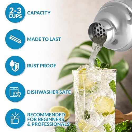Coctelera acero inoxidable 750 ml set tres piezas miniatura 4