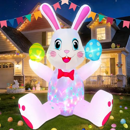 Décorations de Pâques gonflables : lapin géant 1m80 extérieur avec œuf coloré - 2