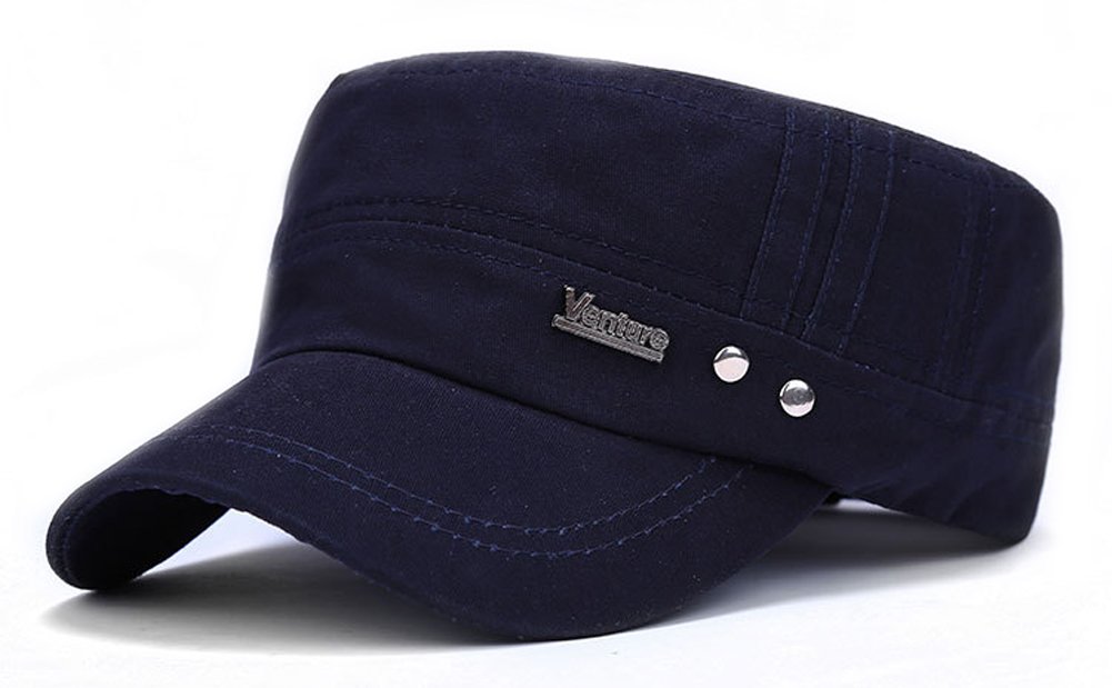 ChezAbbey Girl's Solid Brim Flat Top Cap Army Cadet Style Military Hat Peaked Cap