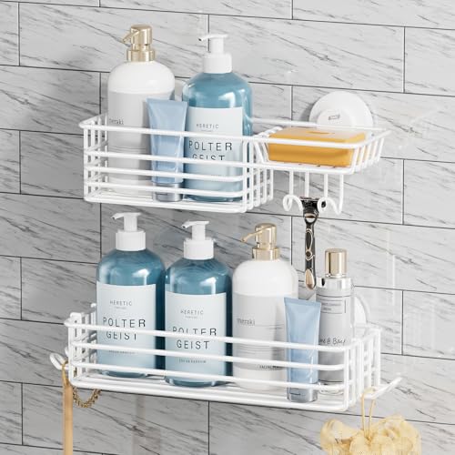 Image of TAILI Shower Caddy Suction Cup 2 Pack with Hooks & Soap Holder, White