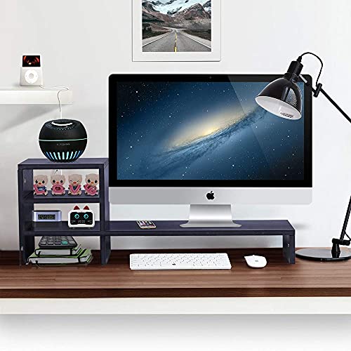 Ufine Wood Monitor Stand Riser With 3-Tier Storage Shelf 31.5 Inch Desktop Organizer Computer Laptop Pc Printer Telephone Stand For Office Dorm Home, Space Saving Black #TOP2