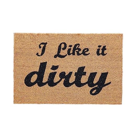 Relaxdays Felpudo Coco, I Like it Dirty, 40x60cm, Mensaje Divertido, Antideslizante, Alfombra Interior/Exterior, Natural
