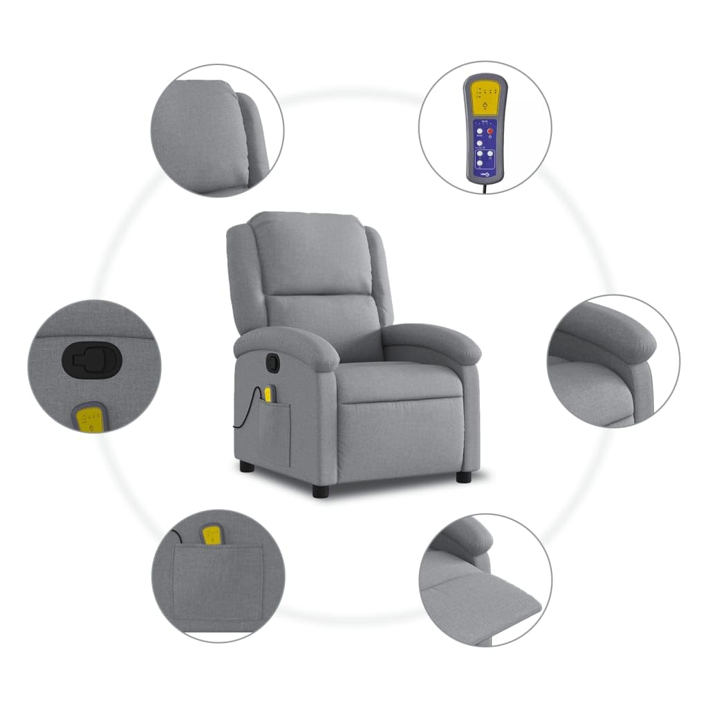 Festnight Sillón Masaje Eléctrico Sillón Masaje Reclinable Sillon Relax Reclinable Sillón Relax Sillón Reclinable Manual Sillones para Salón de Tela #2, Gris Claro