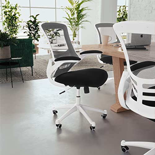 Image of Flash Furniture Kelista Office Chair, Ergonomic, Mid-Back, White Frame, Black Mesh with Swivel