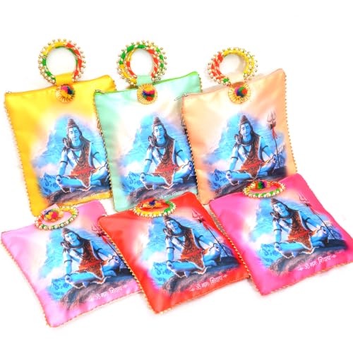 Image of Women Potli Bags Pack of 24 | Shivji Printed Gifting Potli with Zip & Bangle Handle | Traditional Shagun Return Gifts