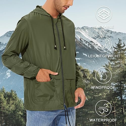 Zando Rain Jacket Men Rain Coats For Men Rain Jackets Waterproof With Hood Windbreaker Jackets For Men Outdoor Mens Rain Coat Travel Raincoats Packable Lightweight Raincoat Army Green Large thumb #1