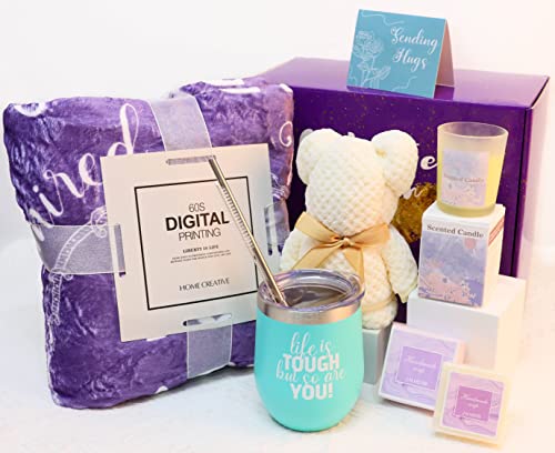 Hoomuu Get Well Soon Gifts For Women - Self Care Package Gift Baskets For Her - Feel Better Gifts For Friends Sisters After Surgery - Comfort Gifts Wine Tumblers Healing Blanket #TOP8