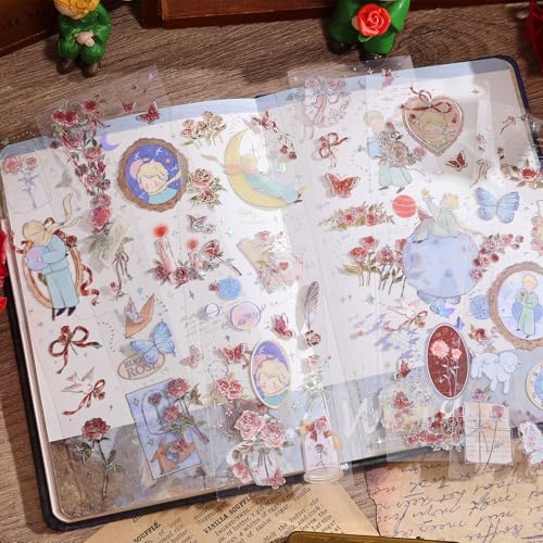 Image of 12 PCS Flowers Rose Themed Sticker, Decals for Scrapbook Supplies Bullet Junk Journal Bottles Planner Laptops DIY Scrapbooks Journals Phone Case Decoration Gifts Rewards