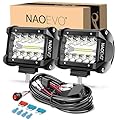 NAOEVO 4 Inch LED Pod Lights, Spot Flood LED Fog/Driving/Off Road Lights, Small LED Light Bar with 2 Leads Wiring Harness, LED Cube Work Lights for Truck Boat ATV UTV Jeep, 2 Pcs (White)