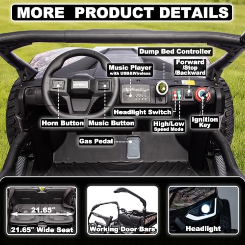 Image of NEWQIDA 2 Seater Kids UTV 24V Ride on Toy for Kids 3-8 Side by Side, Black