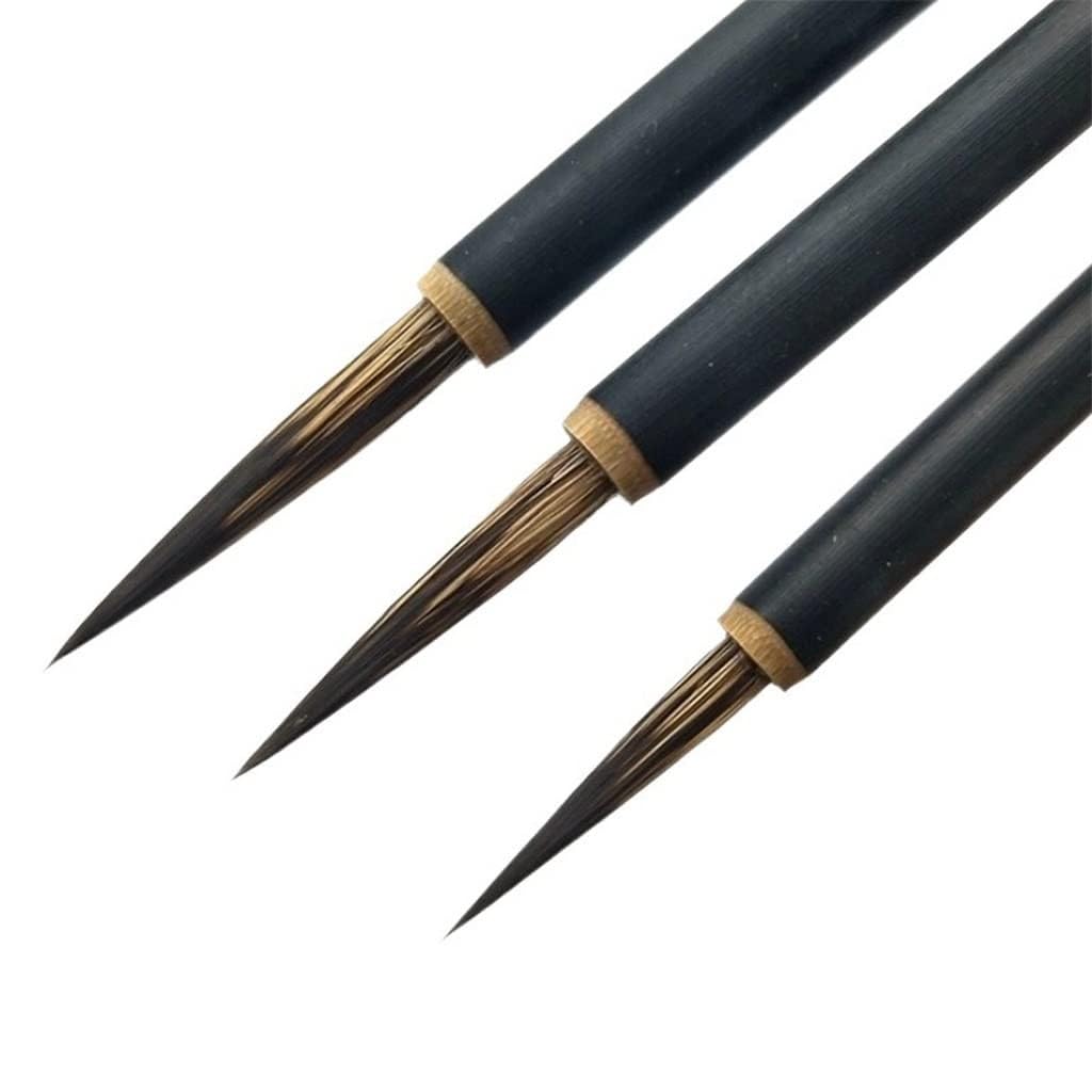 Chinese Calligraphy Drawing Brush, 3pcs Chinese Hook Brushes, Black/Brown, 3 Sizes(1)