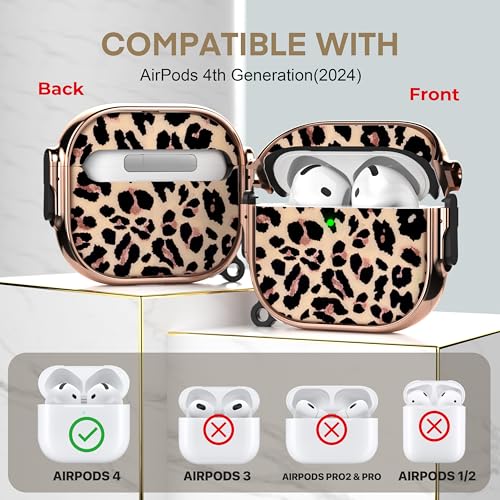 Image of Maxjoy for AirPods 4 Case with Lock, Cute AirPods 4 Case Lock Protective Hard AirPod 4 Generation Cover for Women Men with Keychain Clip for AirPod 4th Generation Cover 2024, Leopard