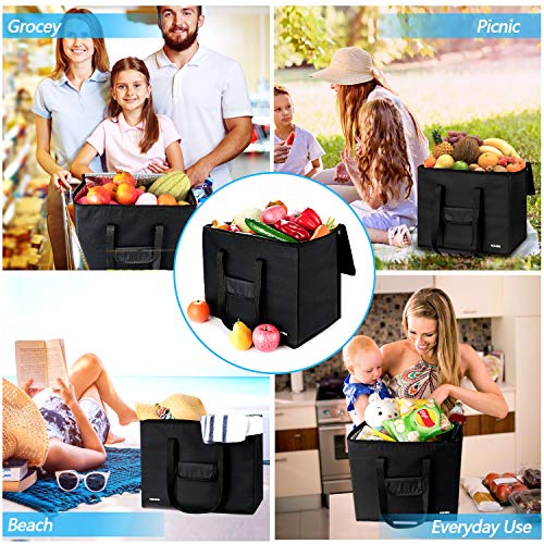 KOMEX Reusable Grocery Bags Foldable 3 Pack Shopping Bags With Sturdy Zippered
