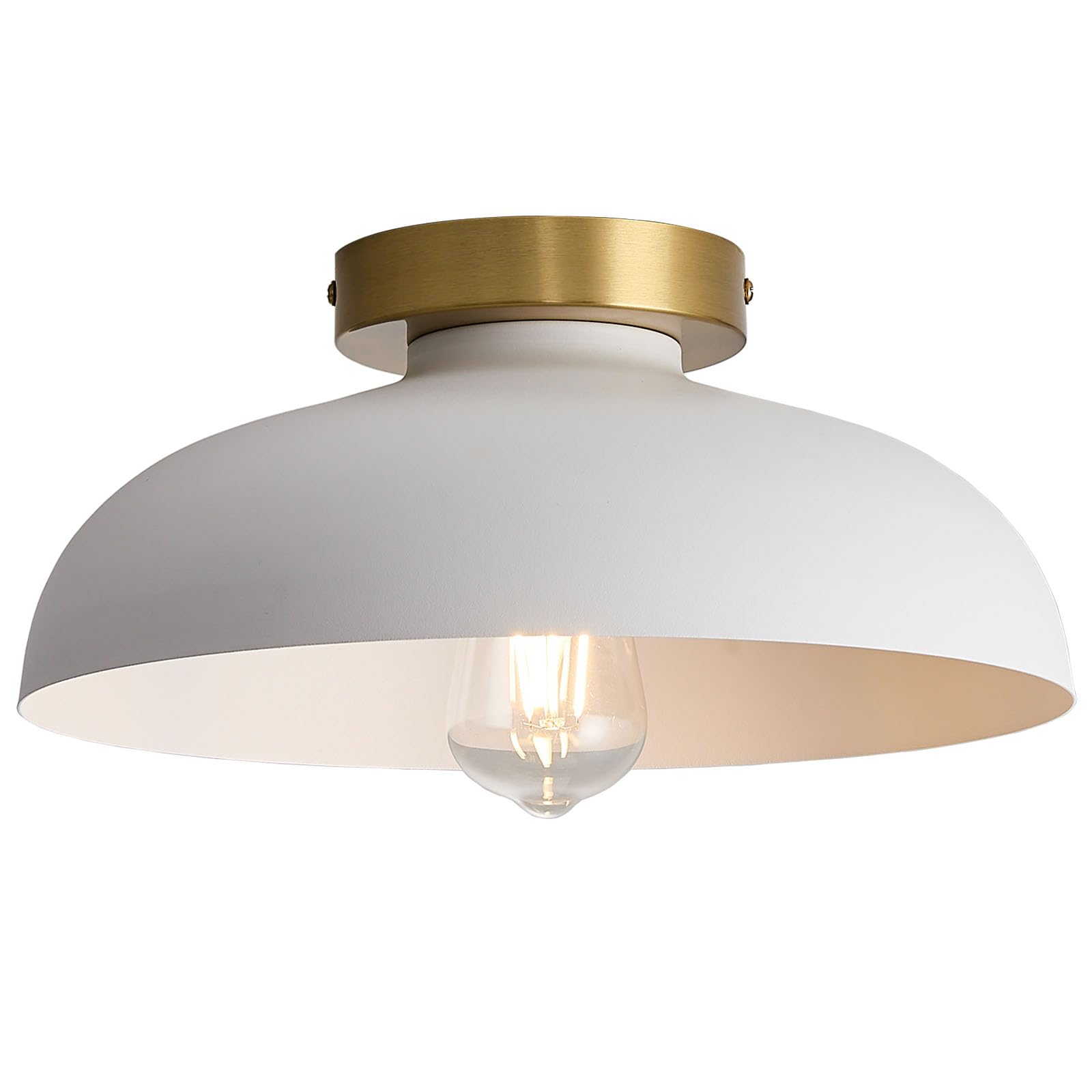Modern Semi Flush Mount Ceiling Light Industrial White and Gold Ceiling Fixtures E26 Ceramic Lamp Head Light Fixture