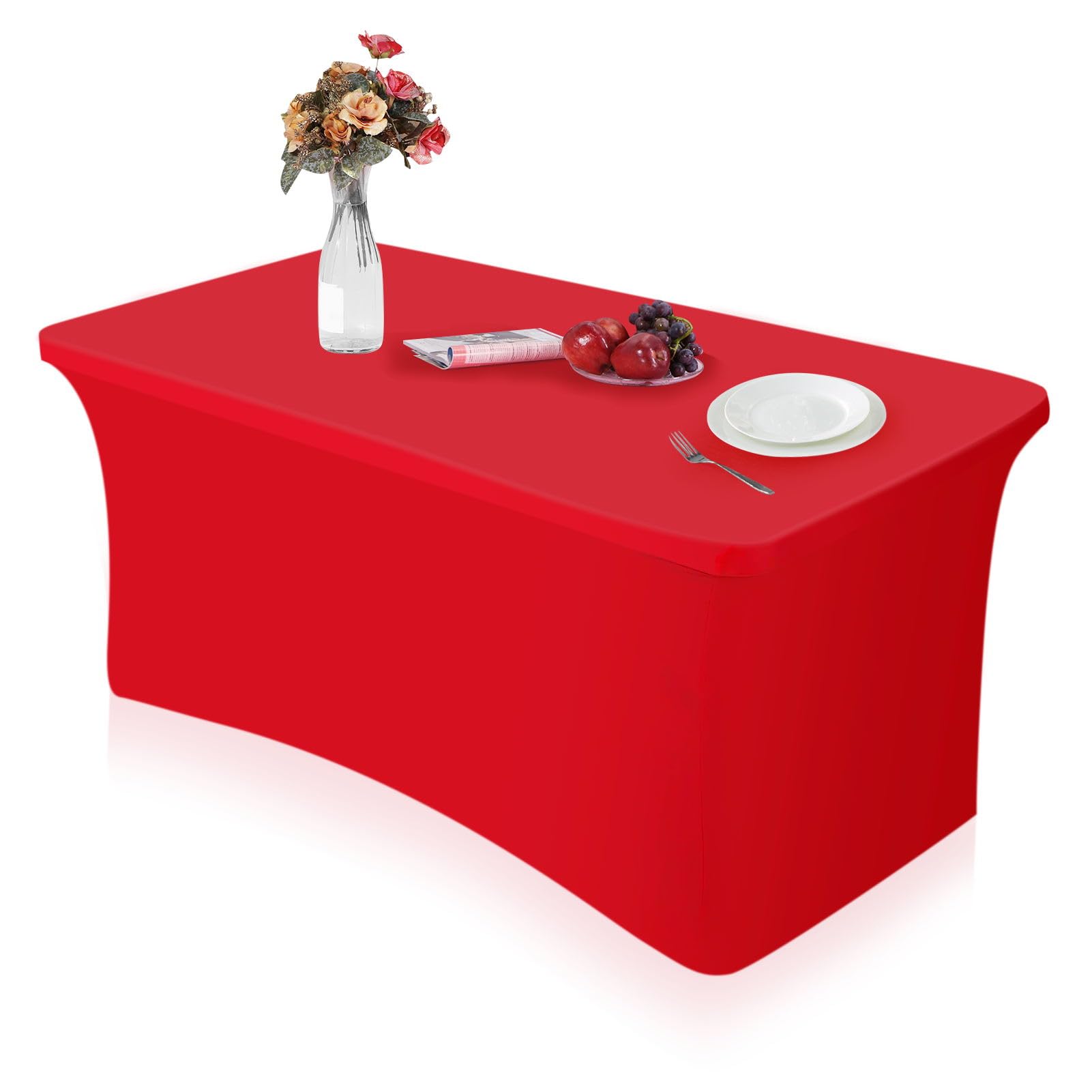 Hxmjied Red Table Stretchable 6Ft Cloth, Fitted Spandex Patio Cover, Washable Outdoor Tablecloth For 6Ft Folding Table