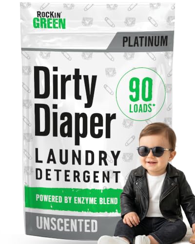 Image of Rockin' Green Baby Laundry Detergent Unscented Dirty Diaper 90 Loads | Plant based Enyzme Powered Laundry Detergent, All Natural Odor Fighter, Good For Cloth Diapers, Baby Laundry Detergent