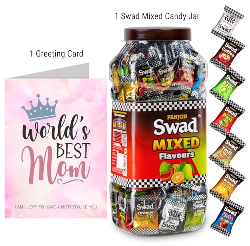 Image of Swad Best Mom /Mother Gift with Card (Swad Mixed Flavours Candy 200 Jar & 1 Greeting card) 2 units