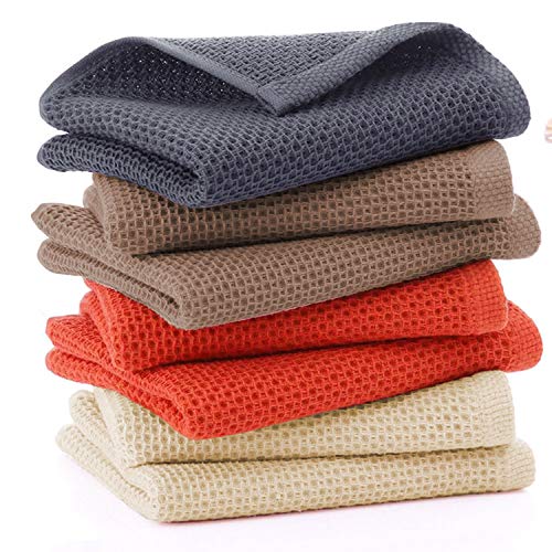 Homaxy 100% Cotton Waffle Weave Kitchen Dish Cloths, Ultra Soft Absorbent Quick Drying Dish Towels, 12x12 Inches, 6-Pack, Dark Grey