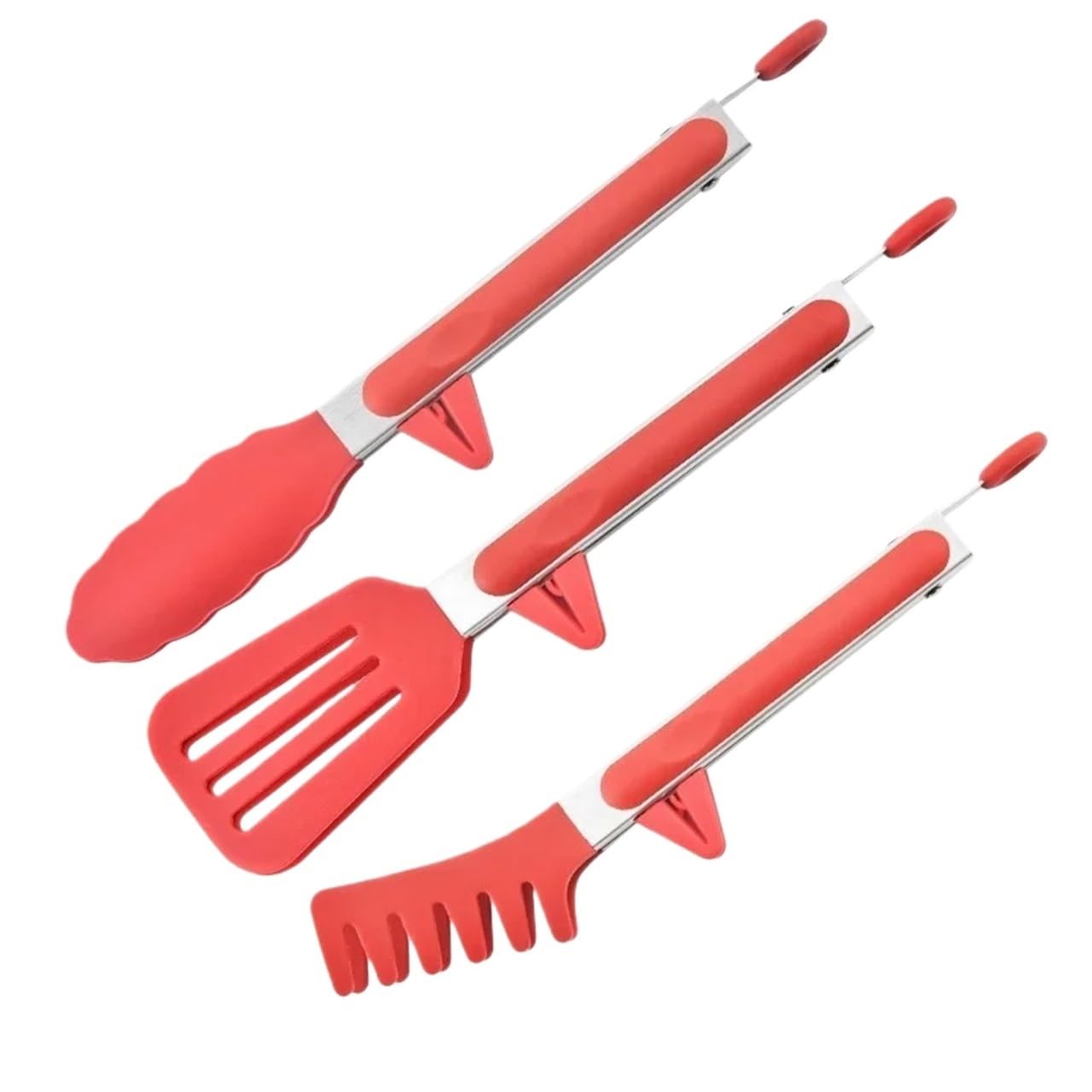 Pinzas for alimentos de silicona, pinzas cocina acero inoxidable, antideslizantes, for carne, pan, fideos, herramientas for ensalada(Red)