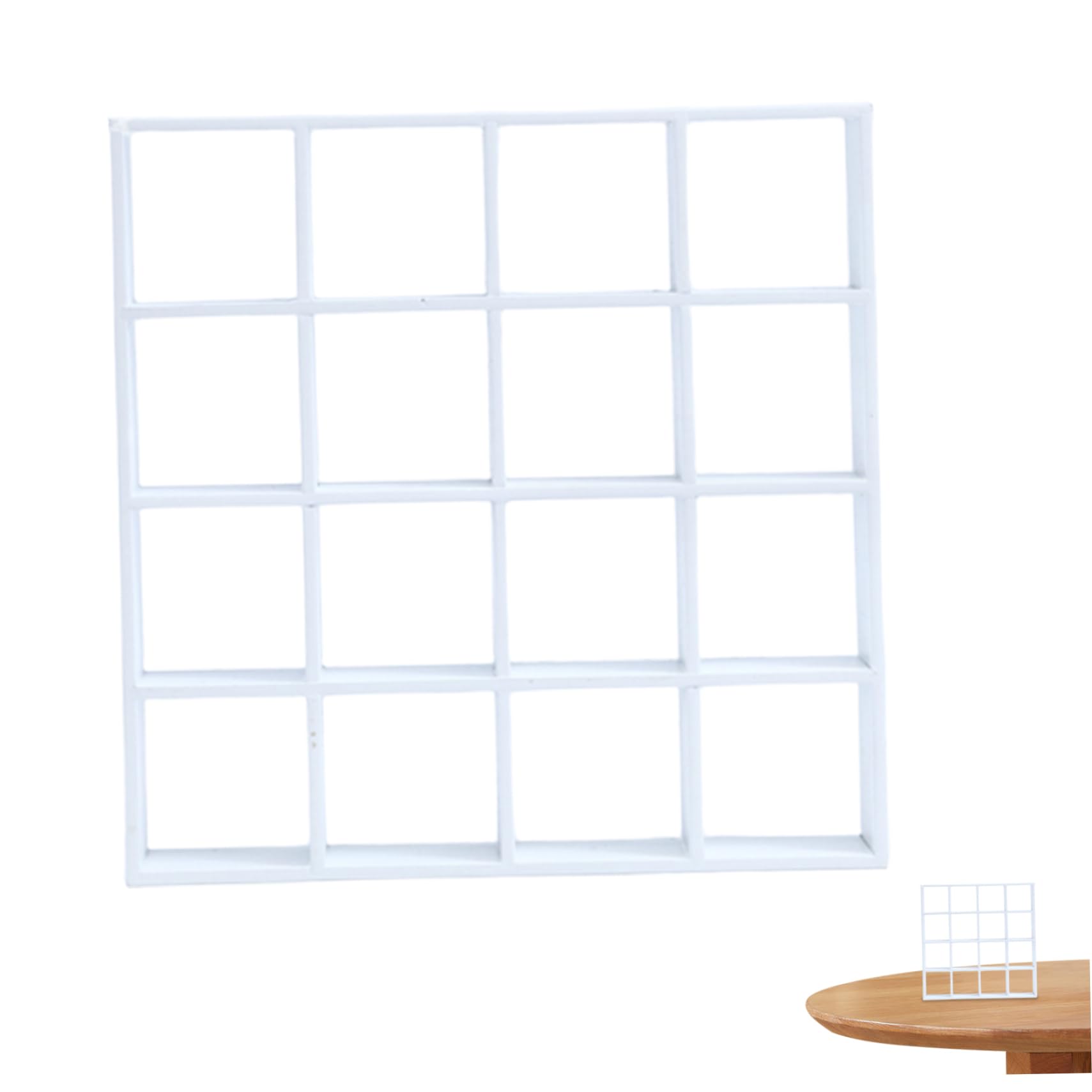 Dollhouse Bookshelf Realistic Wooden Dolls House Furniture 1/12 Scale 16 Grid Mini Display Shelf Wall Rack Stand Dollhouse Furniture for Dollhouse Accessories Decorations White