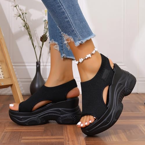 Women's Peep Toe Platform Sandals Summer Athletic Sport Walking Sneakers Casual Arch Support Comfy Orthotic Sandal Slip Ons3