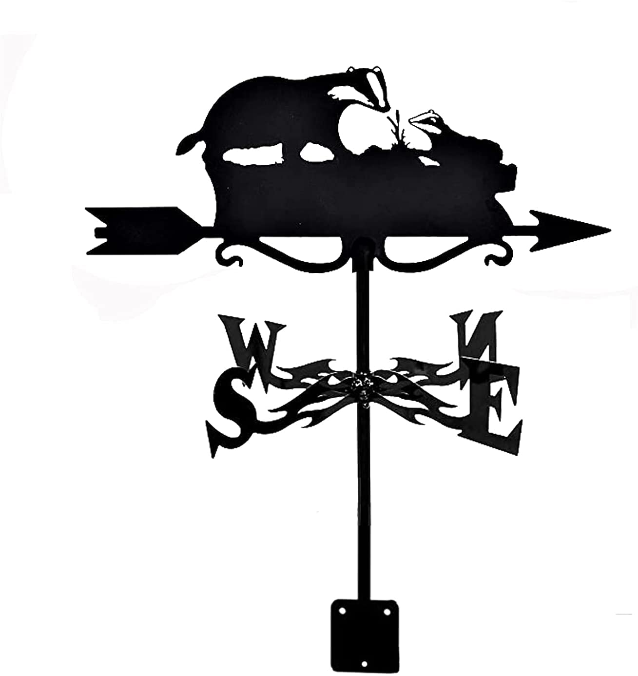 TAXXII wind vane Squirrel Horse Fence Badger Weathercock Weather Vane Direction Indicator for Outdoor Roof Farm Yard Mount Decor with Anti-Rust Coating,Fox(Badger Black)