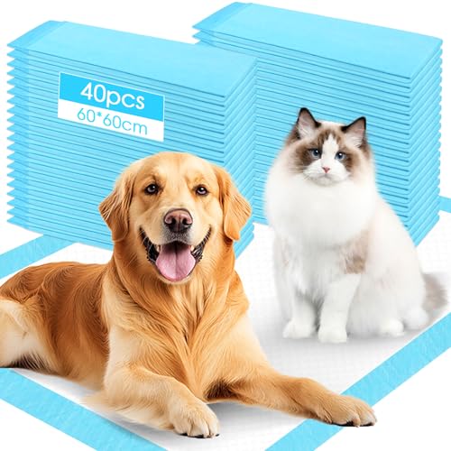 Otauoaea 40 Piezas Empapadores Perros 60x60CM Empapadores Desechables Almohadilla de Entrenamiento para Perros y Gatos, Altamente Absorbente Empapador para Mascota Resguardos para Cães