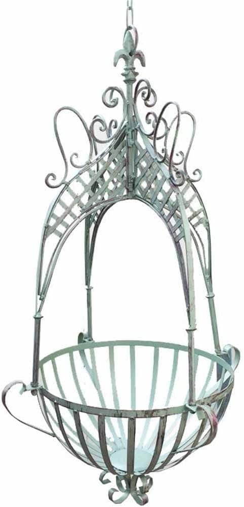 Panier de fleurs suspendu en fer forgé avec chaîne | Jardinière décorative intérieur/extérieur pour balcon, véranda et terrasse