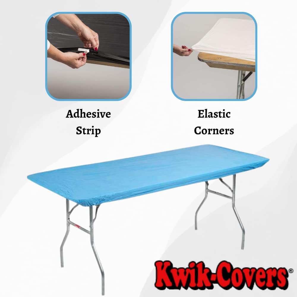 Kwik-Covers 10 Pack of Rectangular Plastic Table Covers - 6' Foot or 8' Foot Options - Indoor or Outdoor Fitted Table Covers (Table NOT Included) (Light Blue, 30" x 96" (8' ft))