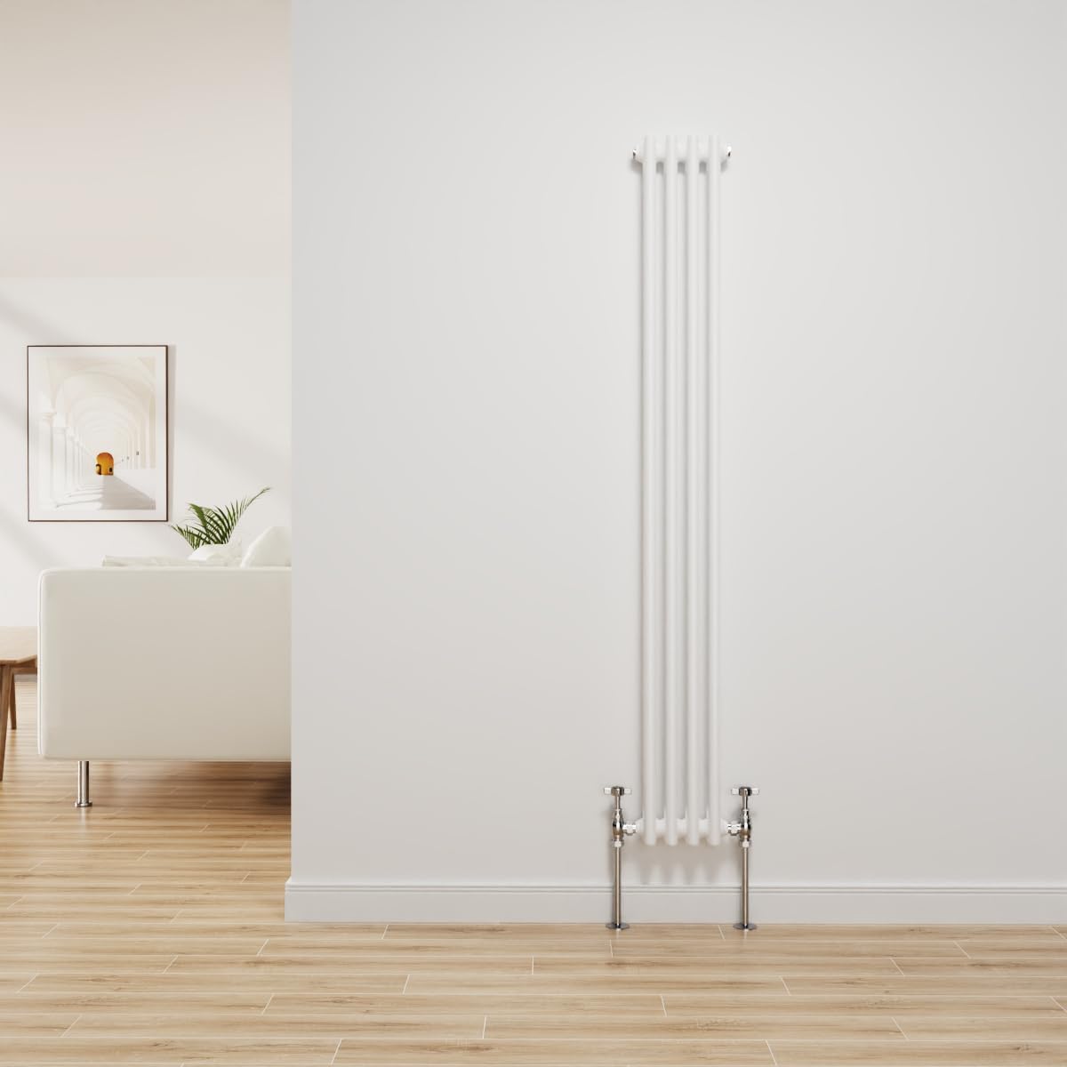 Nrg Gloss White Traditional Radiator Cast Iron 2 Column Vertical Central Heating Bathroom Radiators 1500X200mm