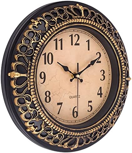 Vintage Wall Clocks for Living Room Decor, 12 in Small Kitchen Wall Clock Battery Operated, Silent Rustic Retro Mid-Century Decorative Wall Clock for Office/Bathroom/Bedroom, Black Golden 7 51zbAHZiizL. AC