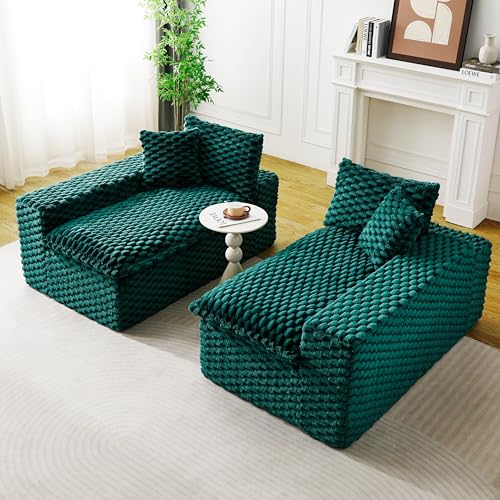 Image of KEIKI 120 inch Modular Boneless Couch Full Chaise for Apartment, 4-Seater Sectional Couches for Living Room Furniture, Deep Seat Oversized Plush Sofa Bed for Family Room Studio Pet Friendly, Green