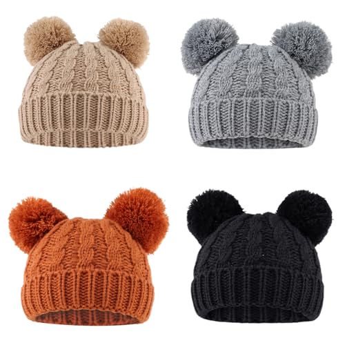 Image of Yuoahcn Baby Girl Beanie Winter Baby Boy Hat with Pom pom Warm Infant Knitted Hats Toddler Kid Beanies