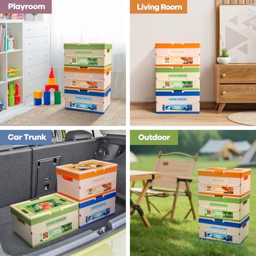 FRUSE Aufbewahrungsbox Kinder, 3er Set, Spielzeug Aufbewahrung, Faltbar Spielzeugkiste mit Deckel und Griff, Spielzeugkiste für Kinderzimmer, Spielzimmer, Schlafzimmer, Wohnzimmer