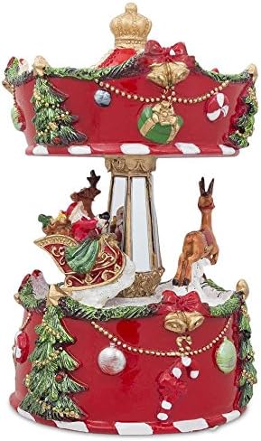 BestPysanky Santa and Reindeer Riding Carousel Spinning Musical Christmas Figurine