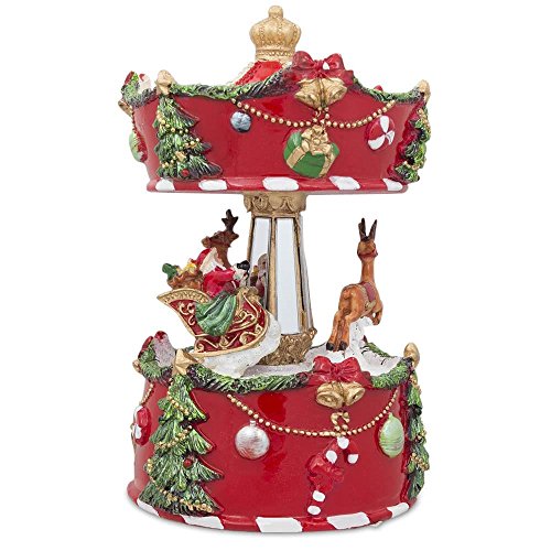 Bestpysanky Santa And Reindeer Riding Carousel Spinning Musical Christmas Figurine #TOP1