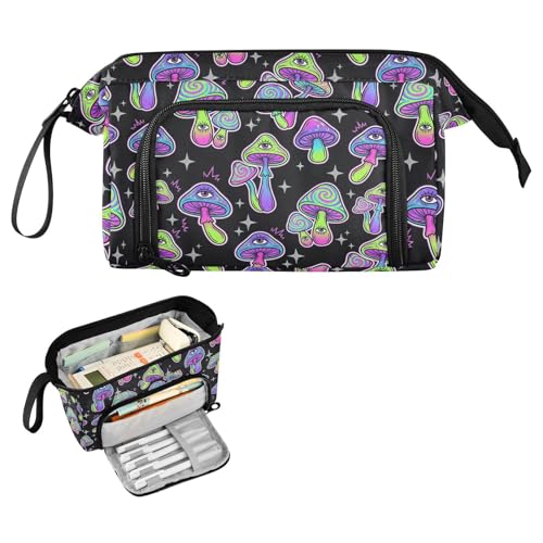 Image of Mushrooms Eyes Black Print Pencil Case Pouch Big Capacity Pencil Bag Box Organizer Pen Case with Compartmens Stationery Organizer for Girls Boys Women School College Office