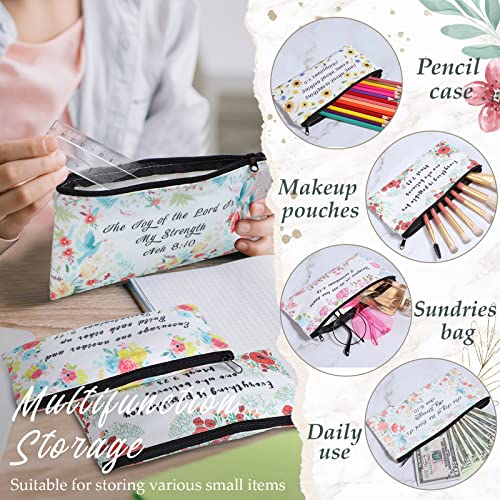 Sabary 12 Pcs Christian Pencil Pouch Bible Verse Makeup Bag Christian Gifts for Women Bulk Inspirational Bible Flower Cosmetic Bags Religious Church Gifts for Mom Sister(7.8 x 3.8 Inch)4