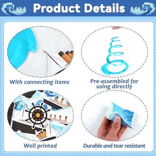 Image of CHUNNIN 60PCS Nautical Party Supplies Cruise Hanging Swirls Ship Swirls Ocean Cruise Party Swirls Foil Ceiling Streamers for Nautical Cruise Theme Party Decor Ocean Theme Shower Birthday Favors
