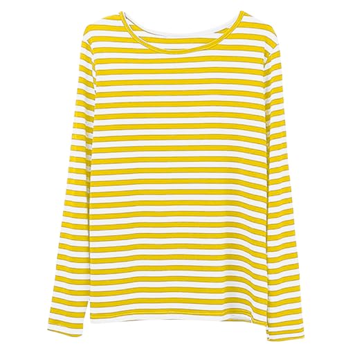 Camisetas de cuello redondo para mujer, para verano, otoño, manga larga, gráfica, ajuste holgado, a rayas, camisetas para mujer 2024 Y2K, Y-086 Amarillo mostaza, S