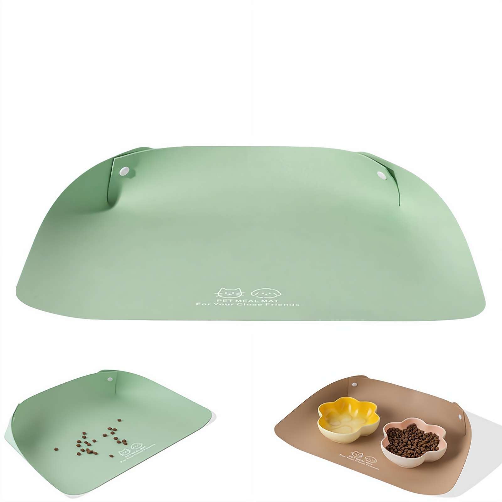 Cat Dog Food Mat, Waterproof Non Slip Leather Pet Feeding Mat for Cats and Small Dogs, Easy Clean Raised Edge to Contain Spills, BPA Free with Grippers (Green)