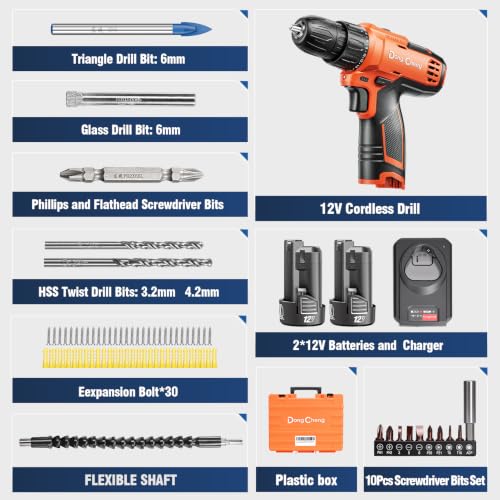 Image of DongCheng 12V Cordless Drill Machine with 2*2000mAh Battery + Fast Charger