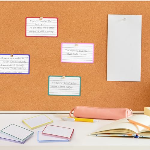 BAYTORY Cartões de índice de 360 peças, 7,6 x 12,7 cm, cartões coloridos forrados, cartões didáticos