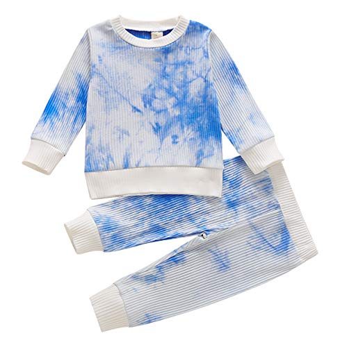 Toddler Kids Baby Girl Boy Tie Dye Clothes Long Sleeve Sweatshirt Pant Outfits Ribbed Tracksuit Set (3-4T, Blue Outfits)