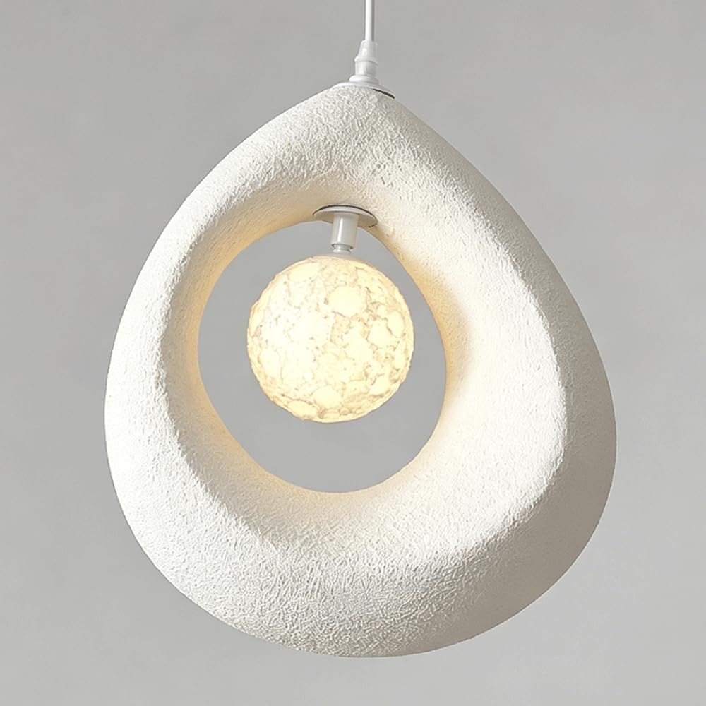 ESIYUVO American Country Bar E27 Pendant Lights Creative Hollowed-Out Pebble Hand-Sculpted Hanging Lamp Multi-Color Polystyrene Single Head Lighting Fixture for Kitchen Island Dining/Living Room