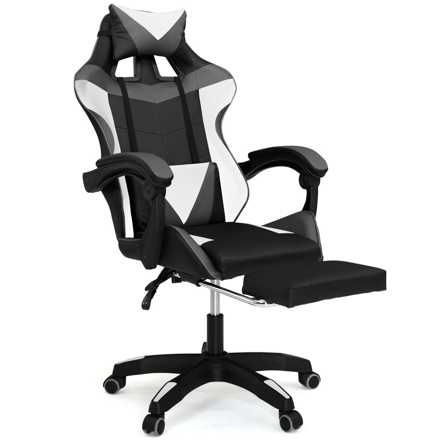 IDMarket - Fauteuil de Gaming Alex réglable avec Repose-Pied Blanc et Gris